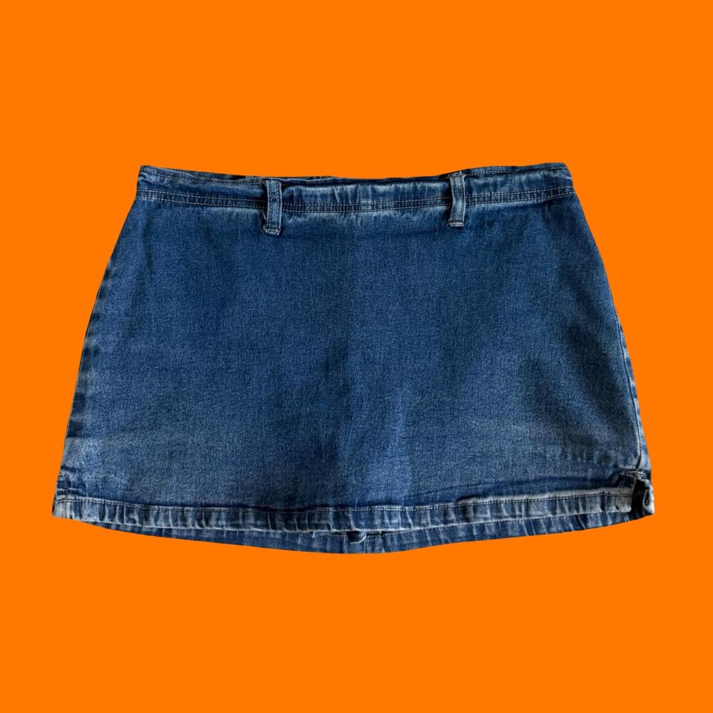 00's vintage denim bodycon y2k micro mini skort Size 5/6 squeeze